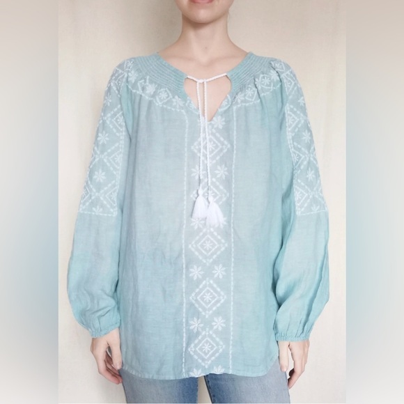Joie Tops - Joie light green liken shirt with tassels embroidery XS